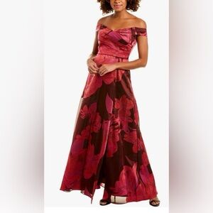 NWT Adrianna Papell Off the Shoulder Floral Organza Gown